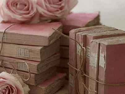 pink books and roses